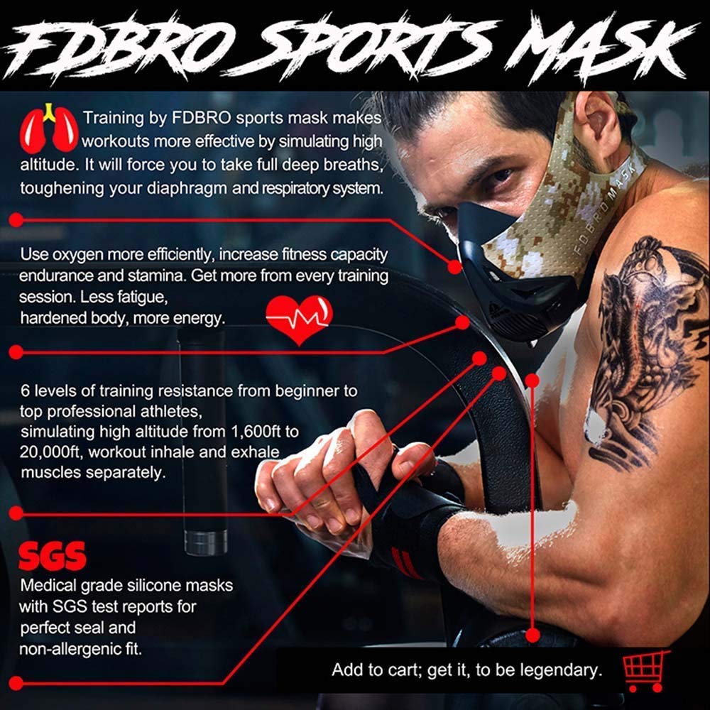 FDBRO Sports Mask - Masque de course - Lovnix Oxygen Mask - Noir