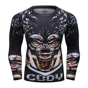 Cody Lundin - "Wolf Stare" - Men's MMA Long Sleeve Compression  Shirt / Rash Guard