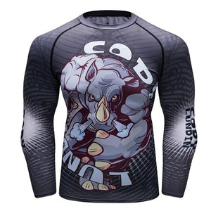 Cody Lundin - "RHINO POWER" - Men's MMA Long Sleeve Compression  Shirt / Rash Guard