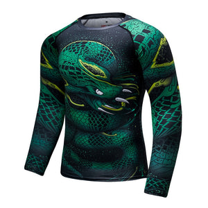 Cody Lundin - "Green Serpent" - Men's MMA Long Sleeve Compression  Shirt / Rash Guard