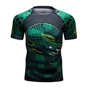 Cody Lundin - "Green Serpent" - Men's MMA Short Sleeve Compression  Shirt / Rash Guard