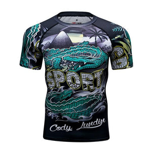 Cody Lundin - "Island Croc" - Men's MMA Short Sleeve Compression  Shirt / Rash Guard